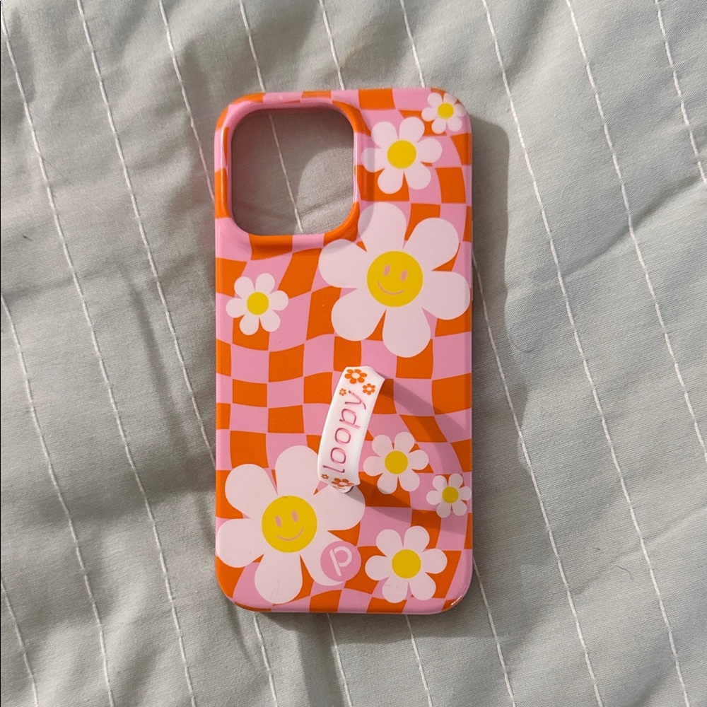 iPhone 14 Pro Max Pink & Orange Floral Phone Case with Grip Strap